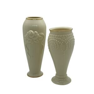 Lenox Rose Blossom and Hobnail Gold Trimmed Bud Vases Set of 2